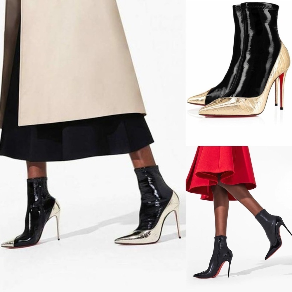 Christian Louboutin Bibooty Booties – Size 38 – Metallic Gold & Black